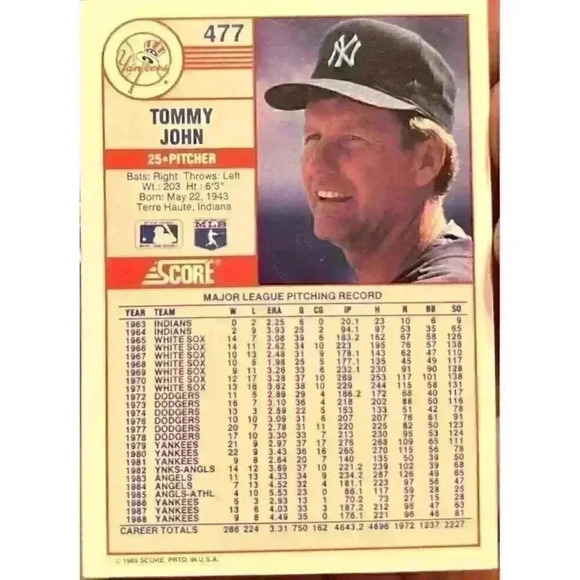 1989 Score Tommy John Autographed Card New York Yankees #447 - Picture 2 of 2